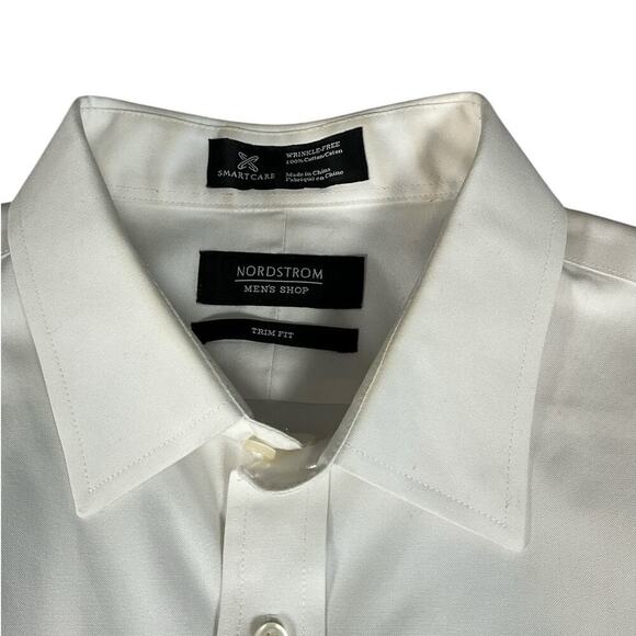 Nordstrom Trim Fit Royal Oxford Solid White Dress Button Down Wrinkle Free 32-33 - Picture 6 of 9